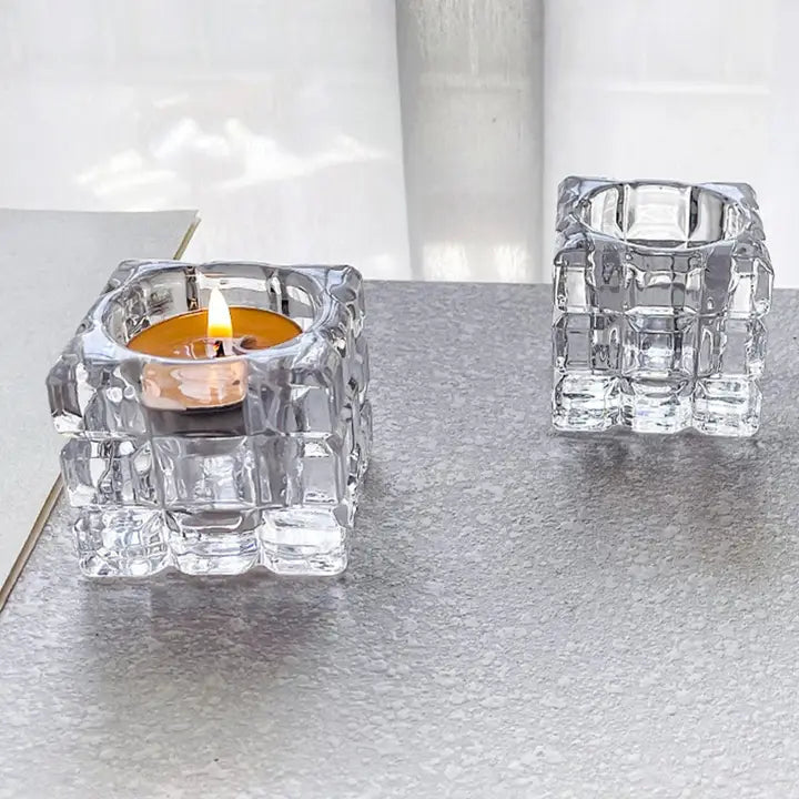 Crystal Glass Cube Candle Holder