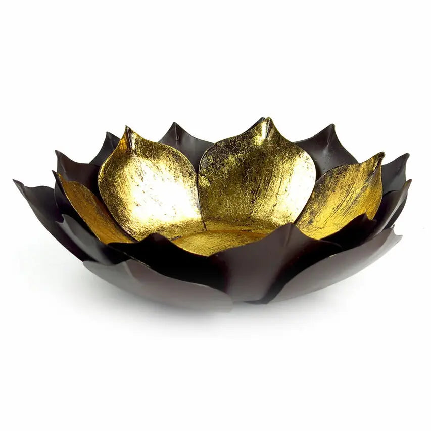 Gold Leafed Metal Lotus Candle Bowl - Large