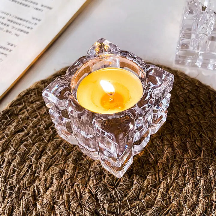 Crystal Glass Cube Candle Holder