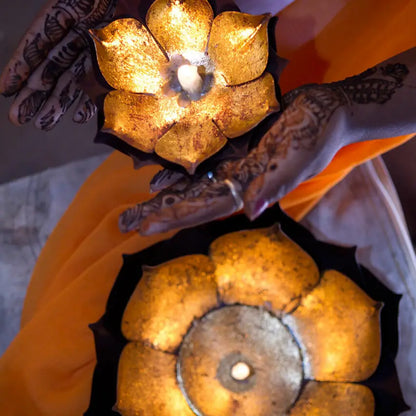 Gold Leafed Metal Lotus Candle Bowl - Large