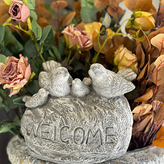 Cement Birds Statue Outdoor Welcome Sign